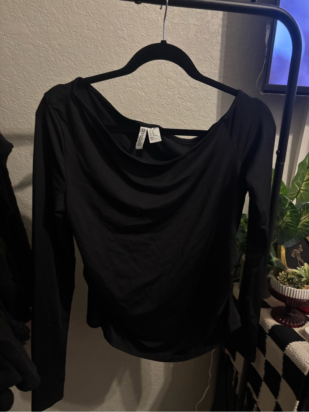 H&M Black Long-Sleeve Draped Neck Top